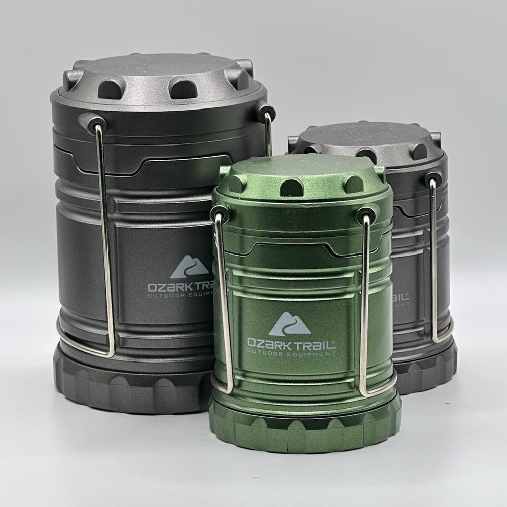 Ozark Trail LED Collapsible Battery Camping Lanterns Lot of 3 Gray Green